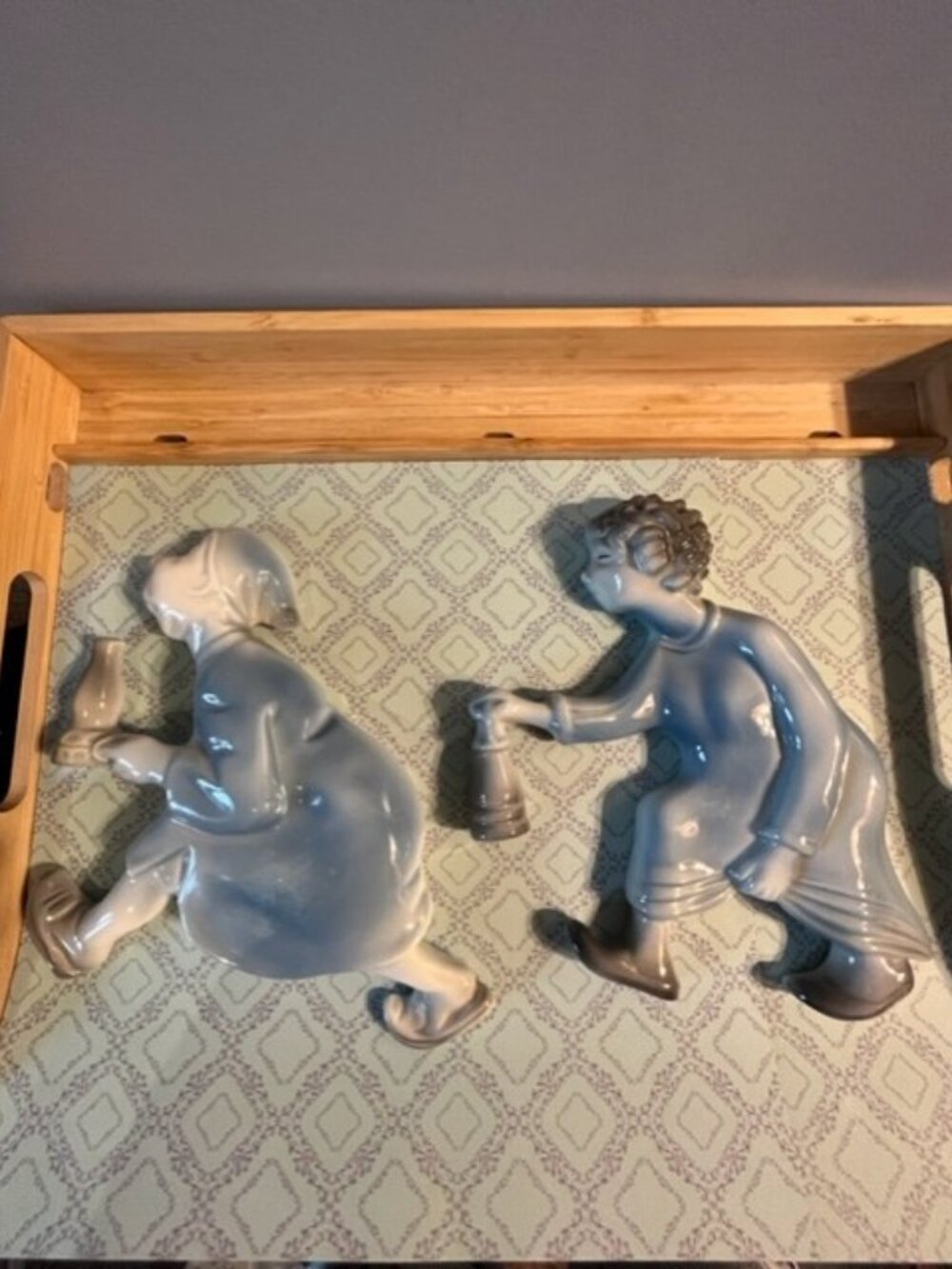 Comical whimsical man woman ceramic couple wall figurines